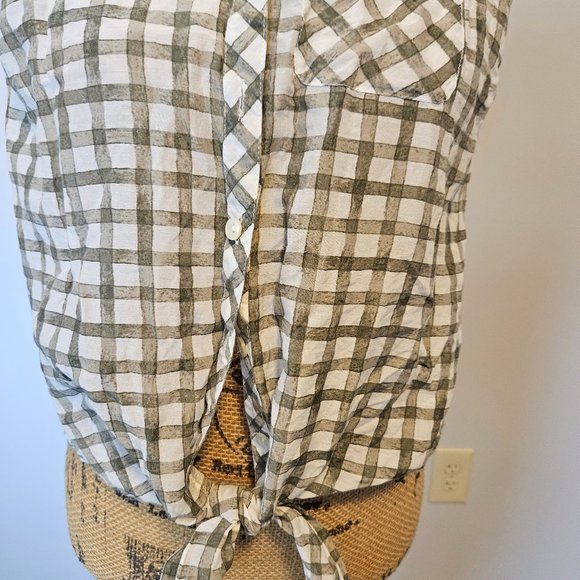 J Jill Sleeveless Green White Check Tie Front Summer Top Size XS Petite - Picture 2 of 6